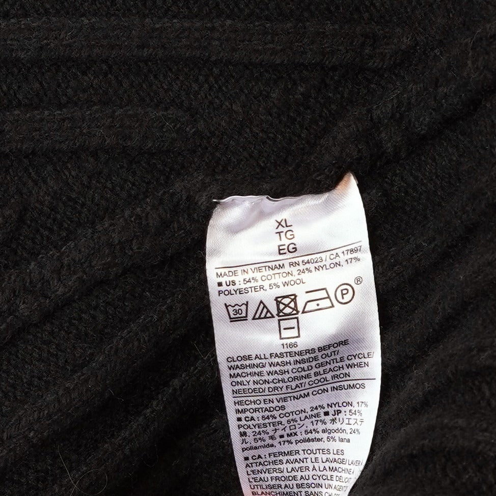 Banana Republic Chunky Ribbed Quarter-Zip Sweater Cotton Wool Blend Black - XL