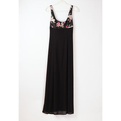 Cache Black Formal Maxi Dress Pink Floral Embroidered - Vintage 8