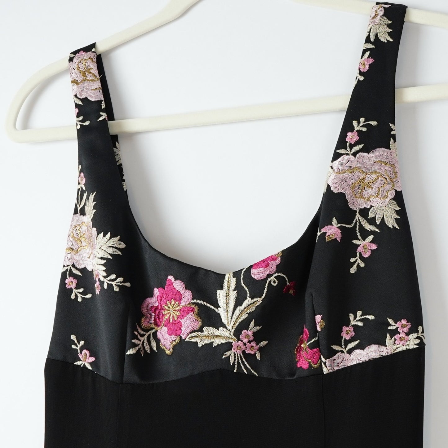 Cache Black Formal Maxi Dress Pink Floral Embroidered - Vintage 8