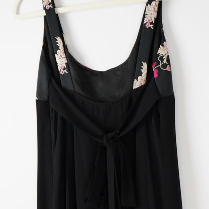 Cache Black Formal Maxi Dress Pink Floral Embroidered - Vintage 8