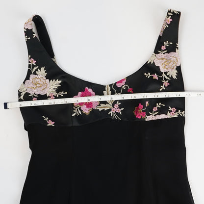 Cache Black Formal Maxi Dress Pink Floral Embroidered - Vintage 8