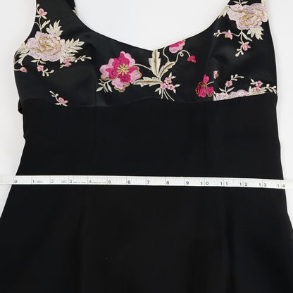 Cache Black Formal Maxi Dress Pink Floral Embroidered - Vintage 8