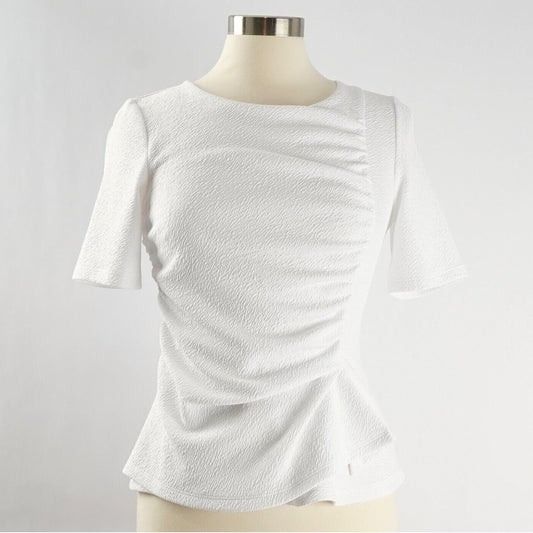 Deletta White Fitted Ruched Textured Top - S