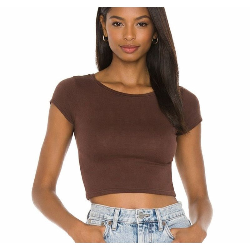Free People X Revolve Cap Sleeve Seamless Crop Top Cappuccino Brown - M/L