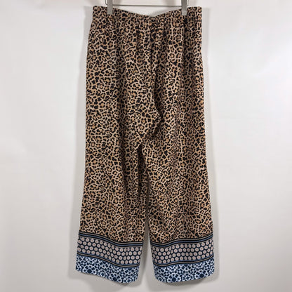 Joan Vass NY Wide Leg Pants Satin Animal Print Blue Border - XL