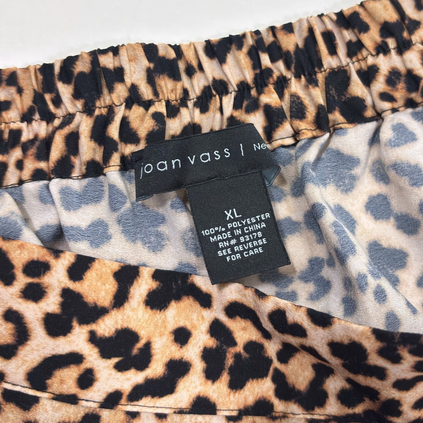 Joan Vass NY Wide Leg Pants Satin Animal Print Blue Border - XL