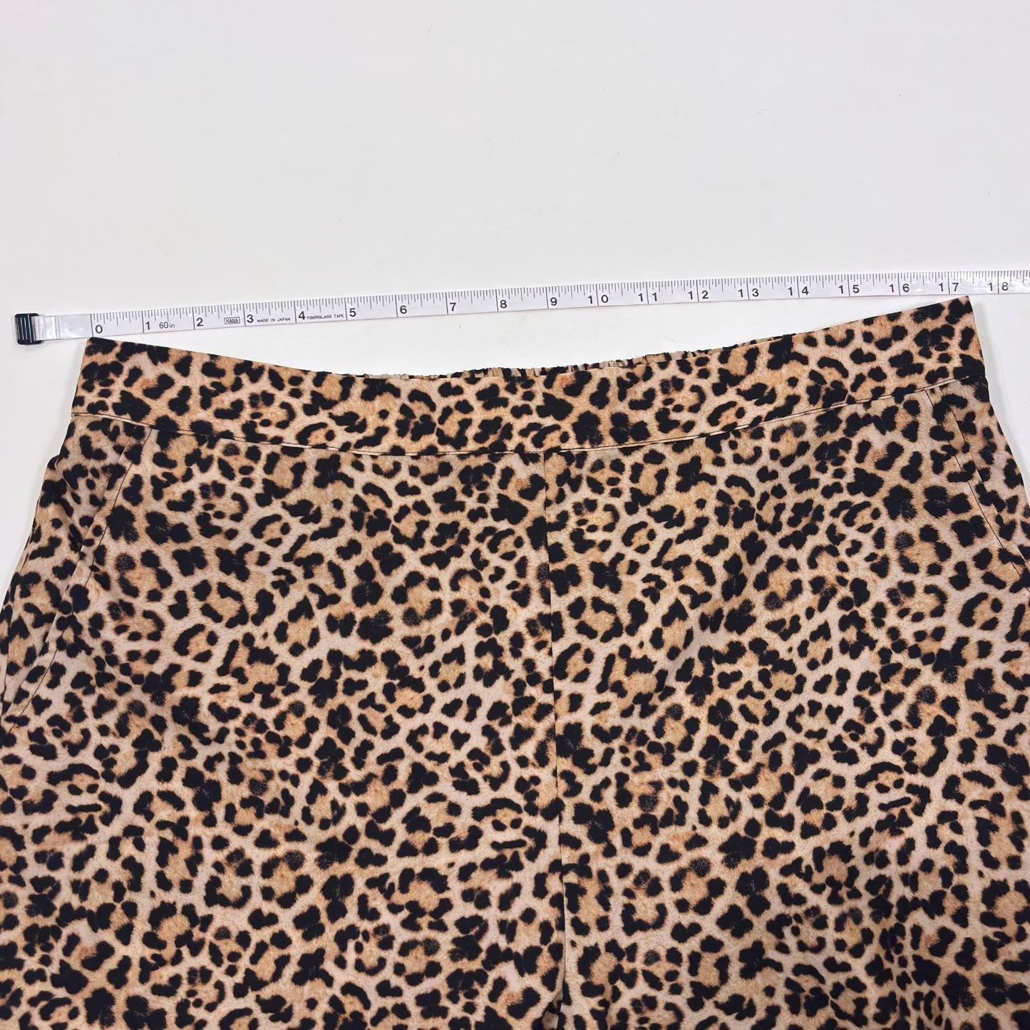 Joan Vass NY Wide Leg Pants Satin Animal Print Blue Border - XL