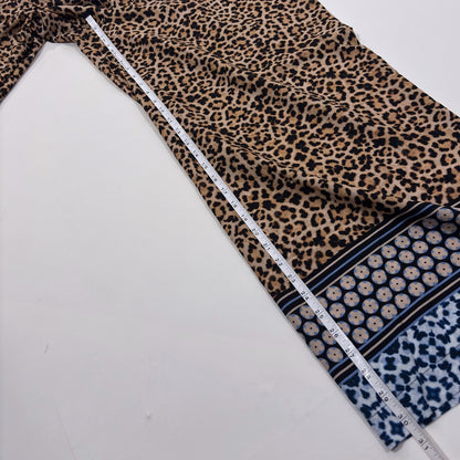 Joan Vass NY Wide Leg Pants Satin Animal Print Blue Border - XL