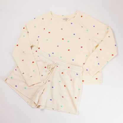 Wildfox Lounge Set Oatmeal Hearts Sweatshirt and Shorts - Size Medium