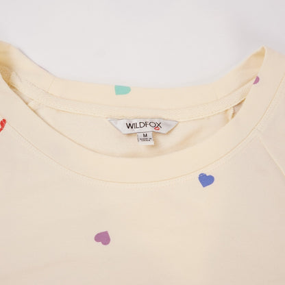 Wildfox Lounge Set Oatmeal Hearts Sweatshirt and Shorts - Size Medium