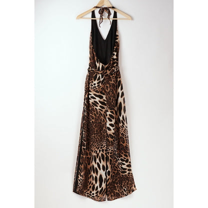 Cache Halter Wide Leg Jumpsuit Leopard Animal Print - Vintage 6