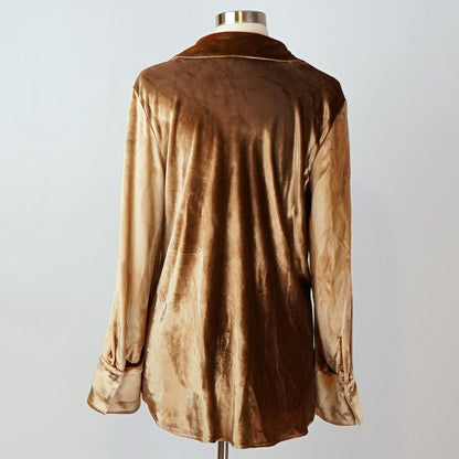 Vince. Bias Long Sleeve Shirt Silk Velvet Gold Shadow Bronze - XL