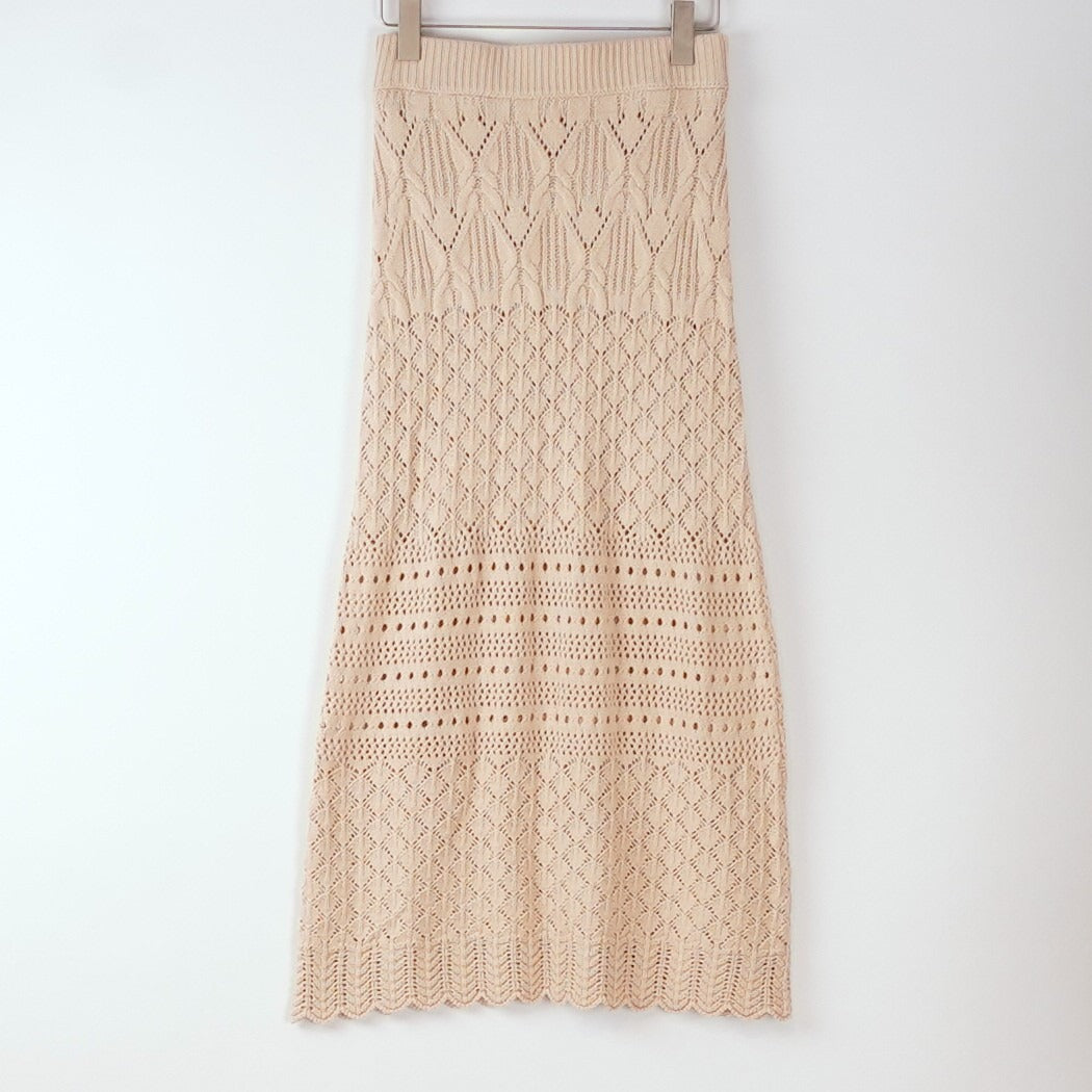 House of Harlow Crochet Knit Midi Skirt Cream - XS