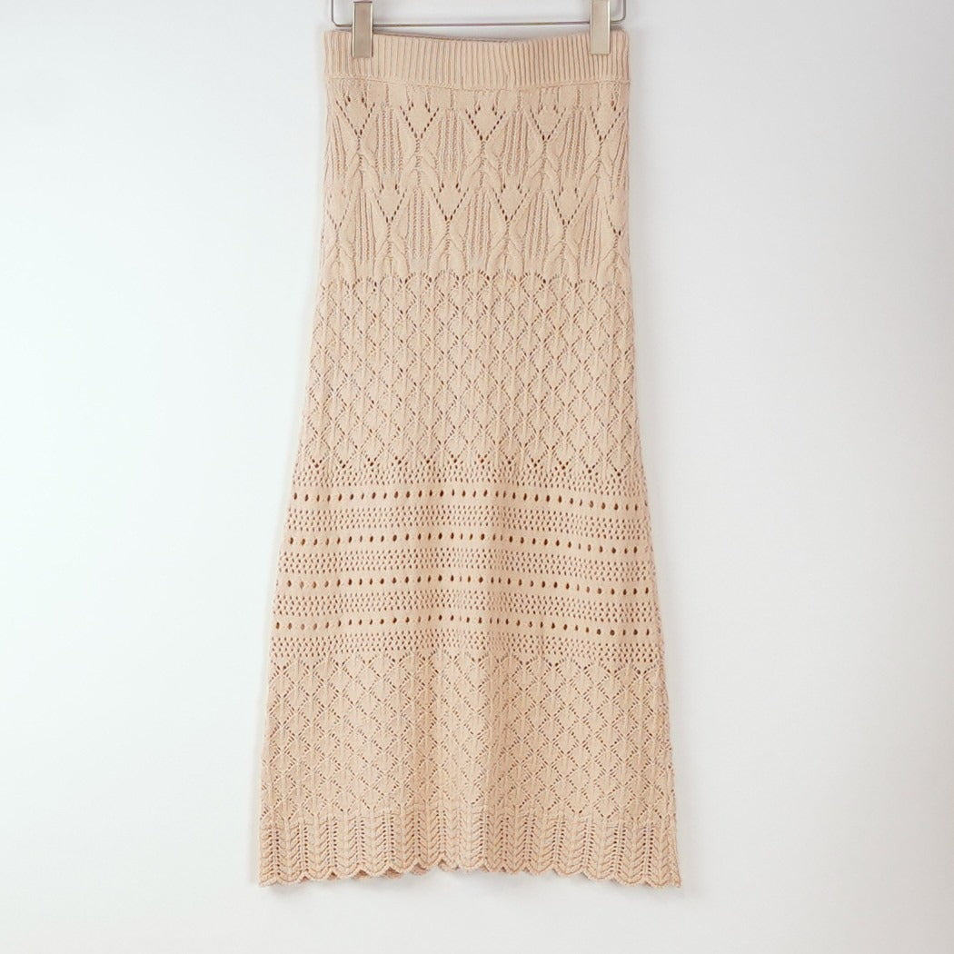 House of Harlow Crochet Knit Midi Skirt Cream - XS