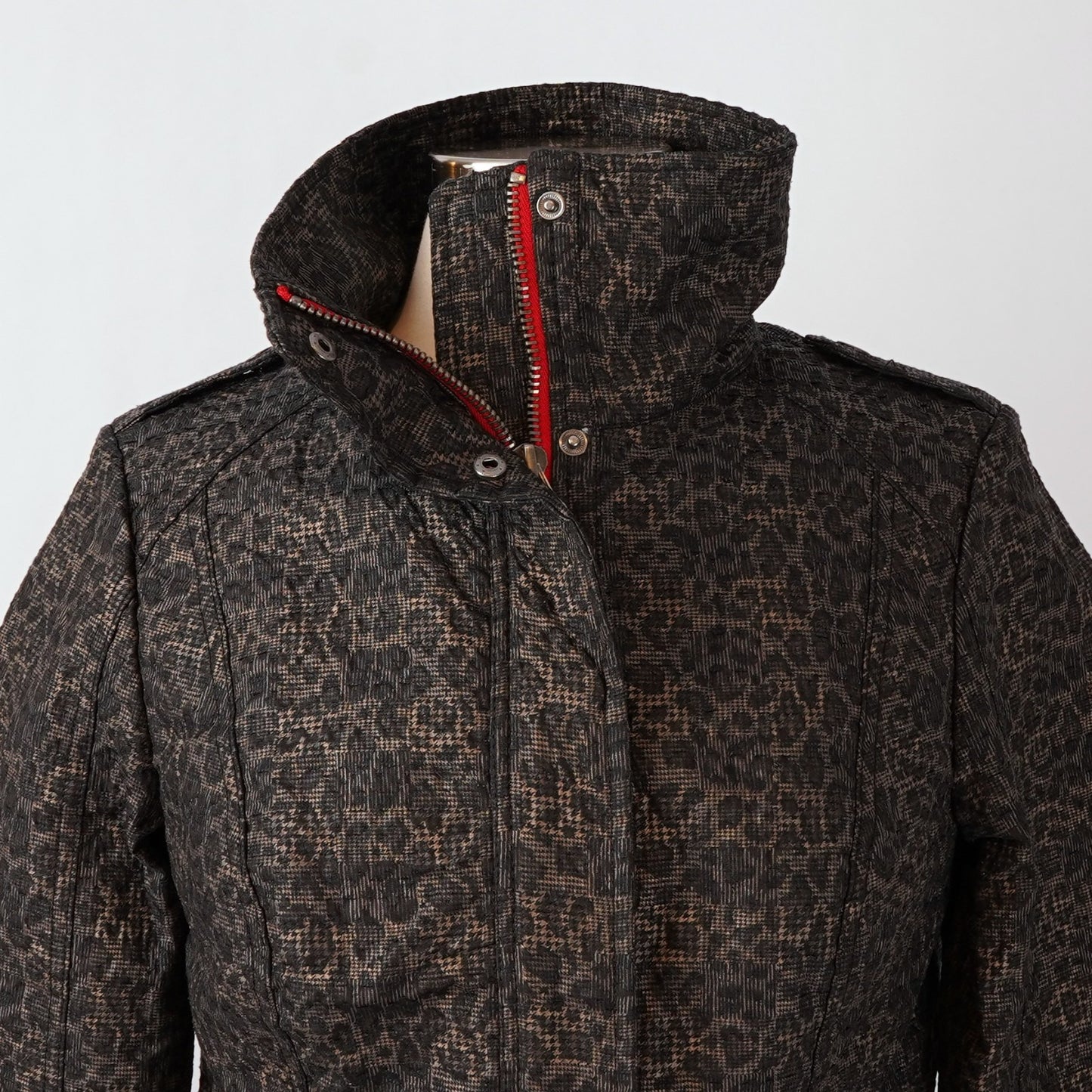 Free People Leopard Pop Moto Jacket Zippered Pockets Red Trim - 6