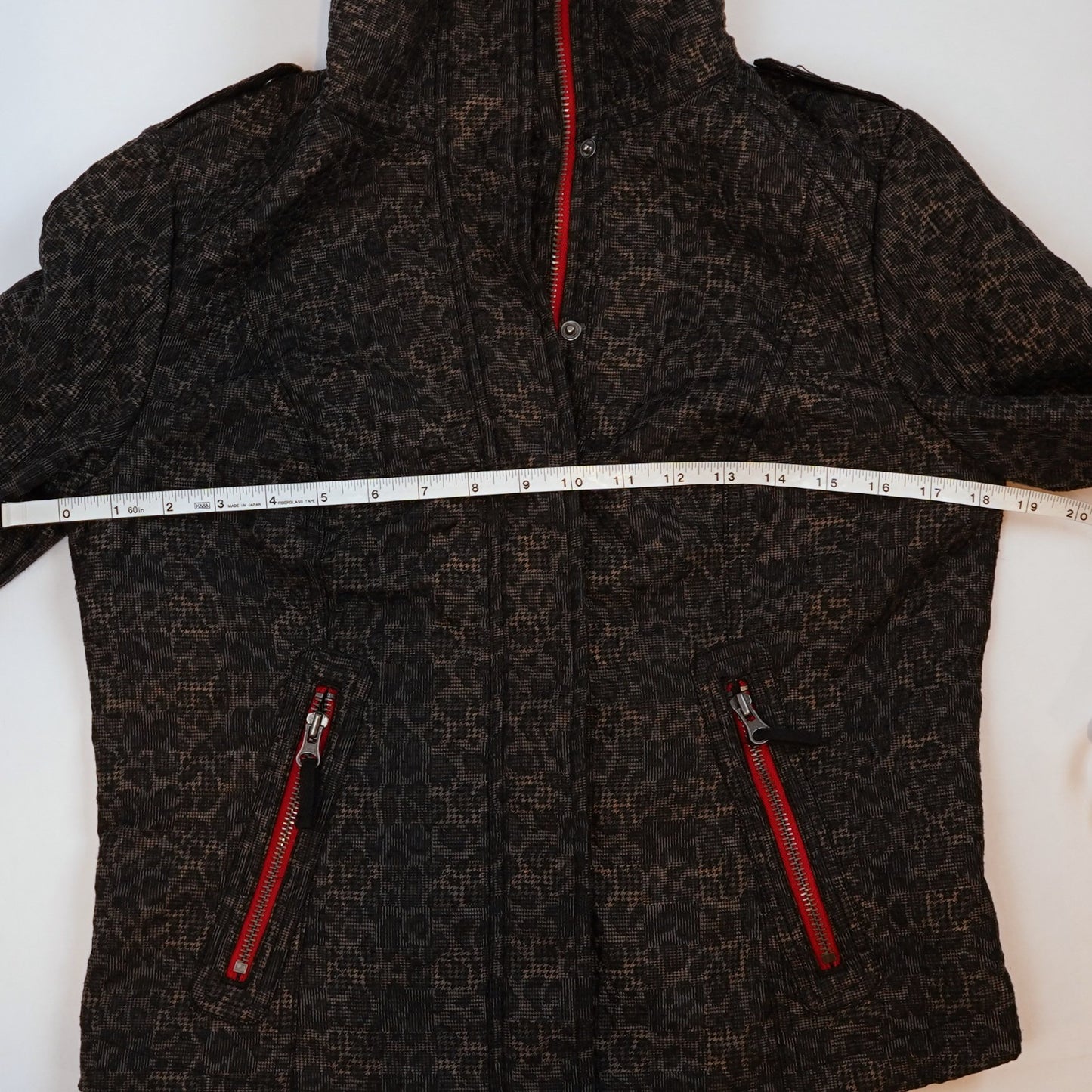 Free People Leopard Pop Moto Jacket Zippered Pockets Red Trim - 6