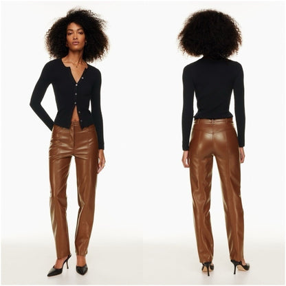 Aritzia Wilfred Rebel Vegan Leather Pants High Waisted Straight Leg Brown - 8