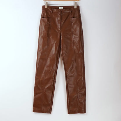 Aritzia Wilfred Rebel Vegan Leather Pants High Waisted Straight Leg Brown - 8