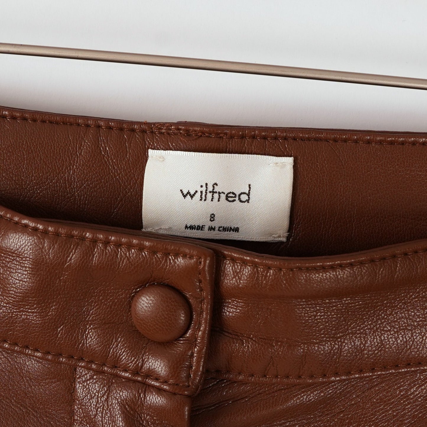 Aritzia Wilfred Rebel Vegan Leather Pants High Waisted Straight Leg Brown - 8