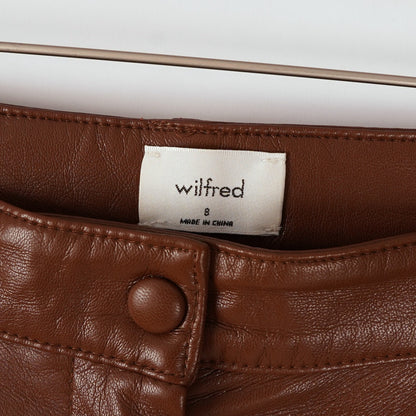 Aritzia Wilfred Rebel Vegan Leather Pants High Waisted Straight Leg Brown - 8