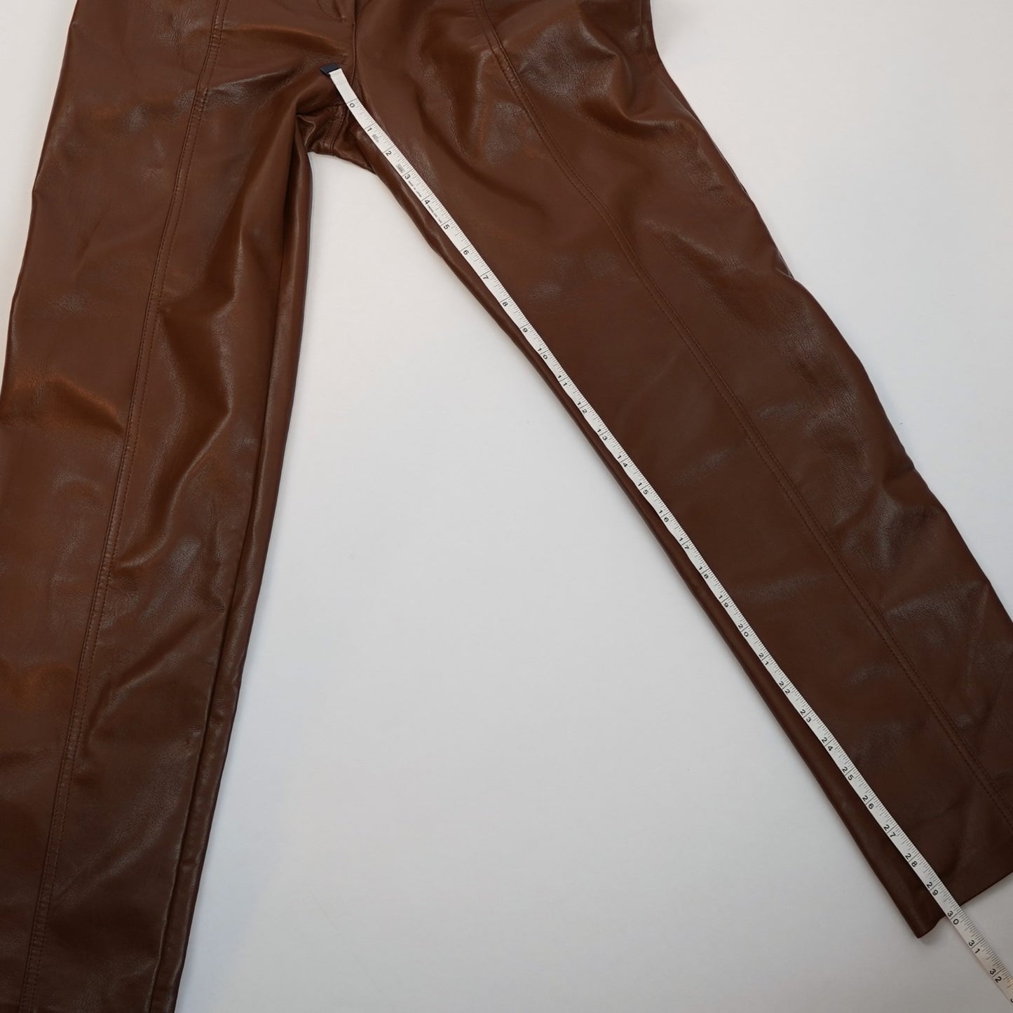 Aritzia Wilfred Rebel Vegan Leather Pants High Waisted Straight Leg Brown - 8