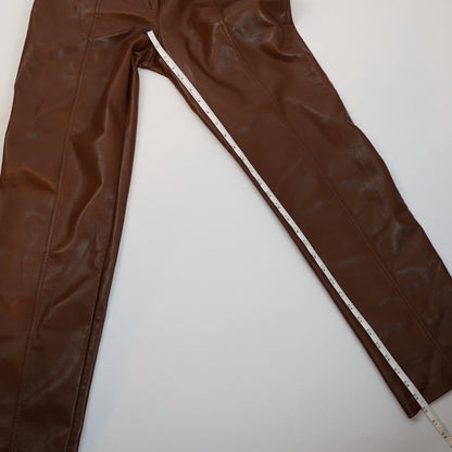 Aritzia Wilfred Rebel Vegan Leather Pants High Waisted Straight Leg Brown - 8