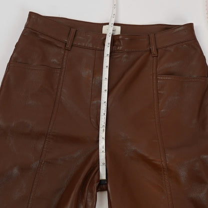Aritzia Wilfred Rebel Vegan Leather Pants High Waisted Straight Leg Brown - 8