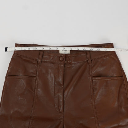 Aritzia Wilfred Rebel Vegan Leather Pants High Waisted Straight Leg Brown - 8