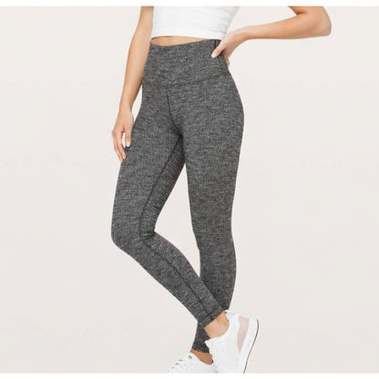 Lululemon Wunder Under High Rise Legging Heathered Gray Black Knit Yoga - 4