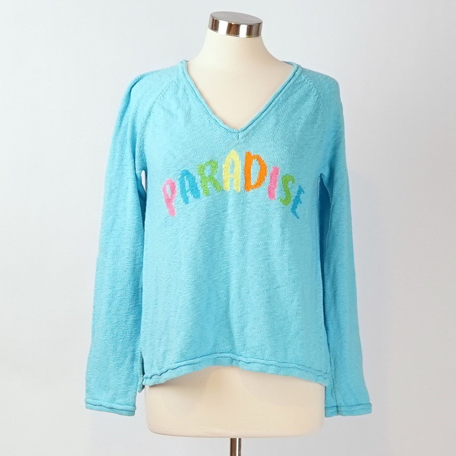 Lilly Pulitzer Danette V Neck Sweater Paradise Seabreeze Blue Intarsia - L