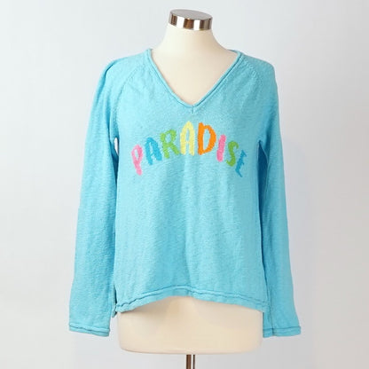 Lilly Pulitzer Danette V Neck Sweater Paradise Seabreeze Blue Intarsia - L