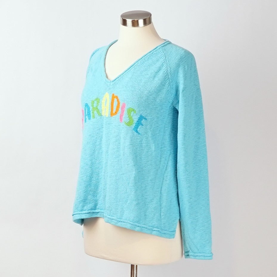 Lilly Pulitzer Danette V Neck Sweater Paradise Seabreeze Blue Intarsia - L