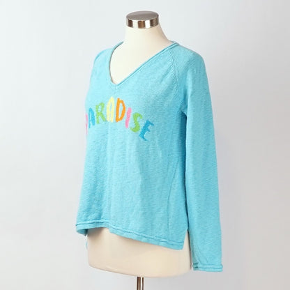 Lilly Pulitzer Danette V Neck Sweater Paradise Seabreeze Blue Intarsia - L