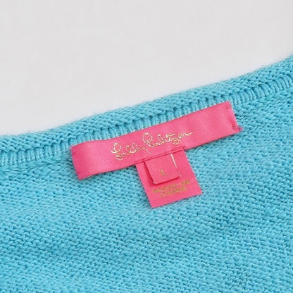 Lilly Pulitzer Danette V Neck Sweater Paradise Seabreeze Blue Intarsia - L