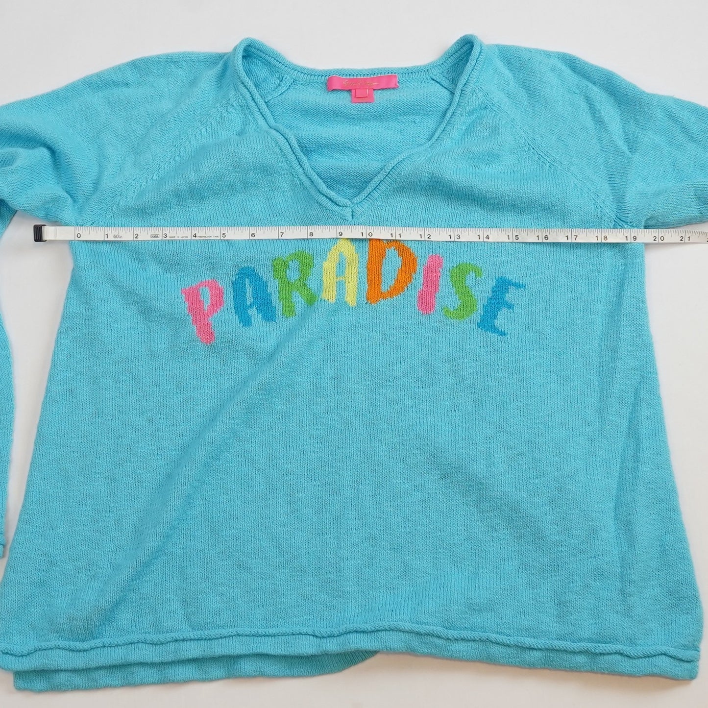 Lilly Pulitzer Danette V Neck Sweater Paradise Seabreeze Blue Intarsia - L