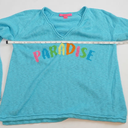 Lilly Pulitzer Danette V Neck Sweater Paradise Seabreeze Blue Intarsia - L
