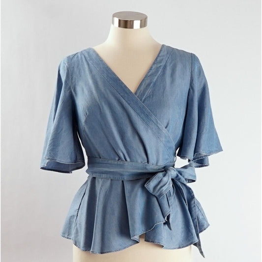 Loft Chambray Peplum Wrap Top - S