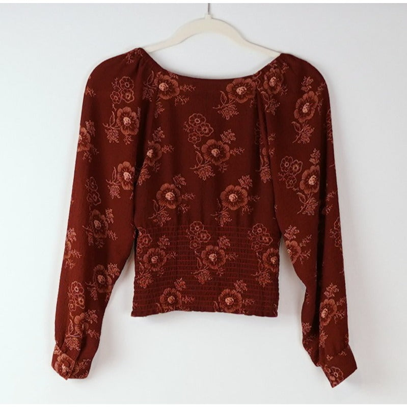 Madewell Preston Puff Sleeve Blouse Burgundy Letterpress Floral - XS