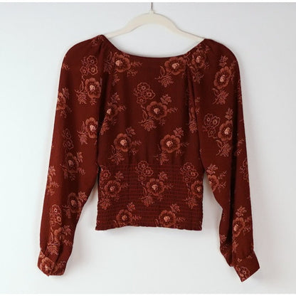 Madewell Preston Puff Sleeve Blouse Burgundy Letterpress Floral - XS