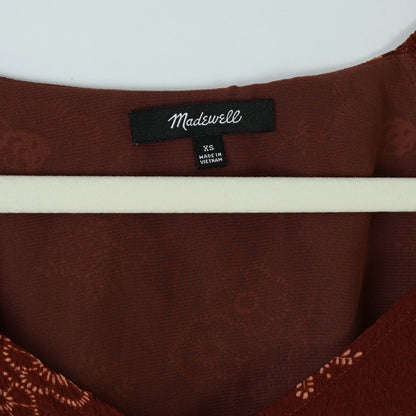 Madewell Preston Puff Sleeve Blouse Burgundy Letterpress Floral - XS
