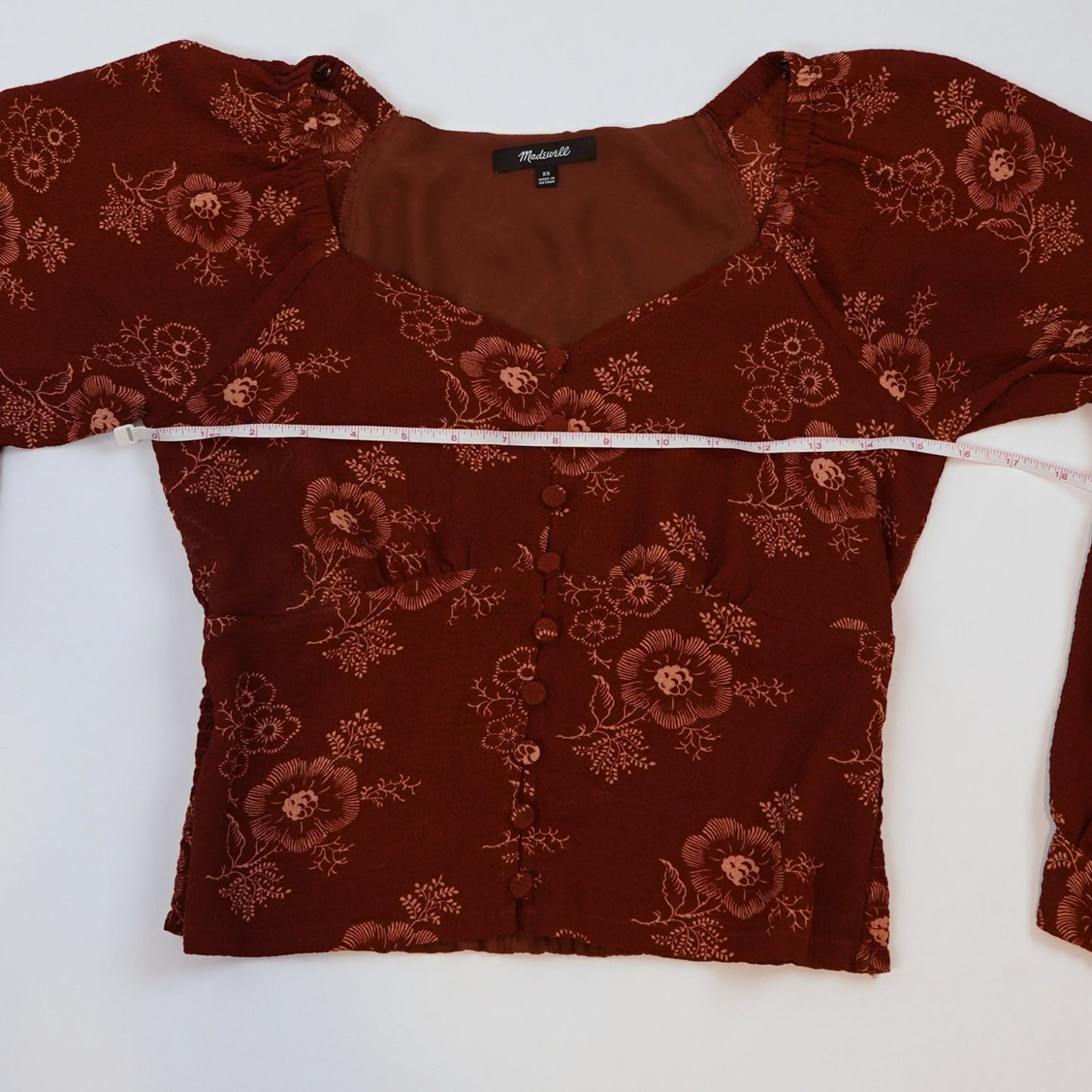 Madewell Preston Puff Sleeve Blouse Burgundy Letterpress Floral - XS