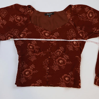 Madewell Preston Puff Sleeve Blouse Burgundy Letterpress Floral - XS