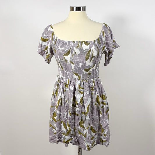 Free people Louise Smocked Off Shoulder Mini Dress Purple Floral - M