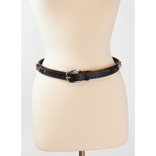 Tory Leather Horsebit Ribbon & Snaffle Bits Belt Black/Red/Nickel - Small