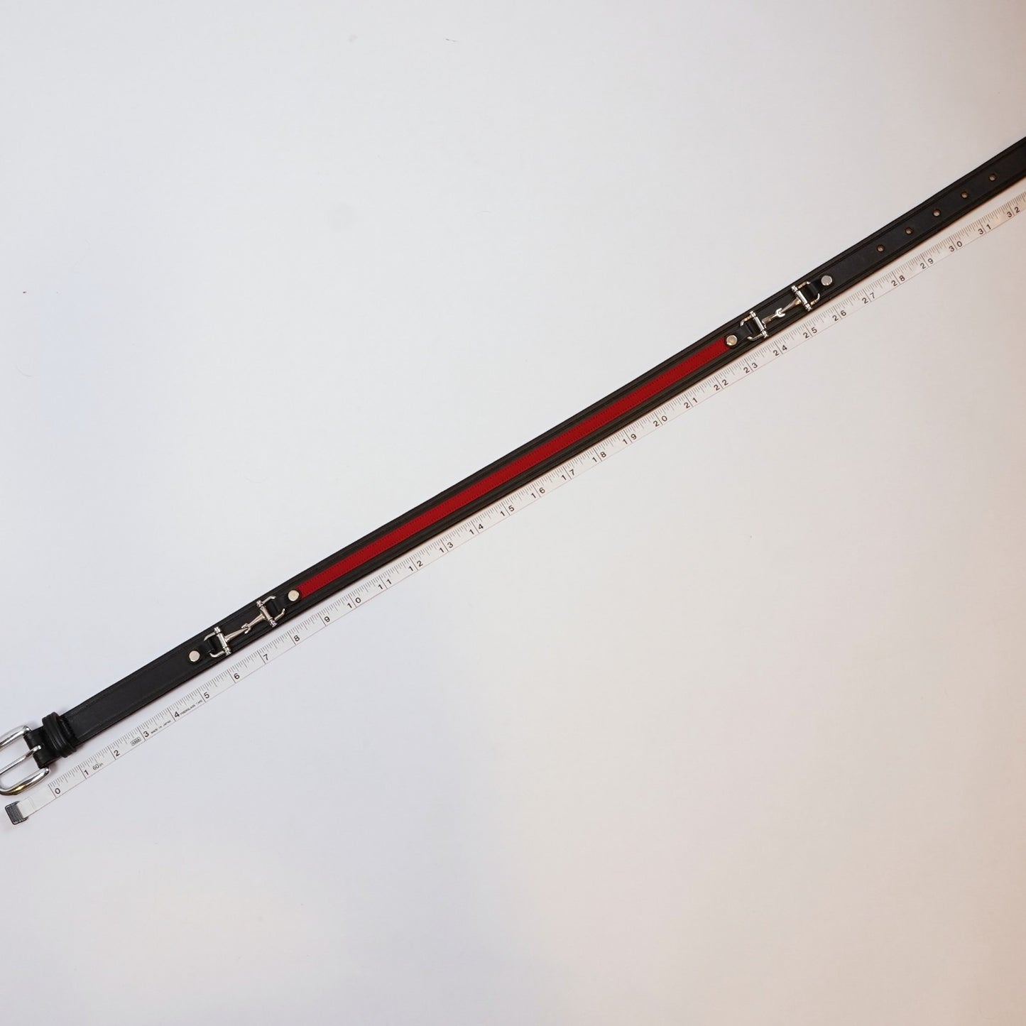 Tory Leather Horsebit Ribbon & Snaffle Bits Belt Black/Red/Nickel - Small