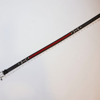 Tory Leather Horsebit Ribbon & Snaffle Bits Belt Black/Red/Nickel - Small