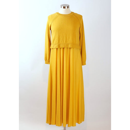 Weekend Max Mara Barbara Knit Layered Dress Mustard Yellow - L