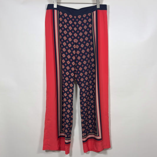 Charter Club Wide Leg Palazzo Trouser Pants Pink Blue Scarf Print - L