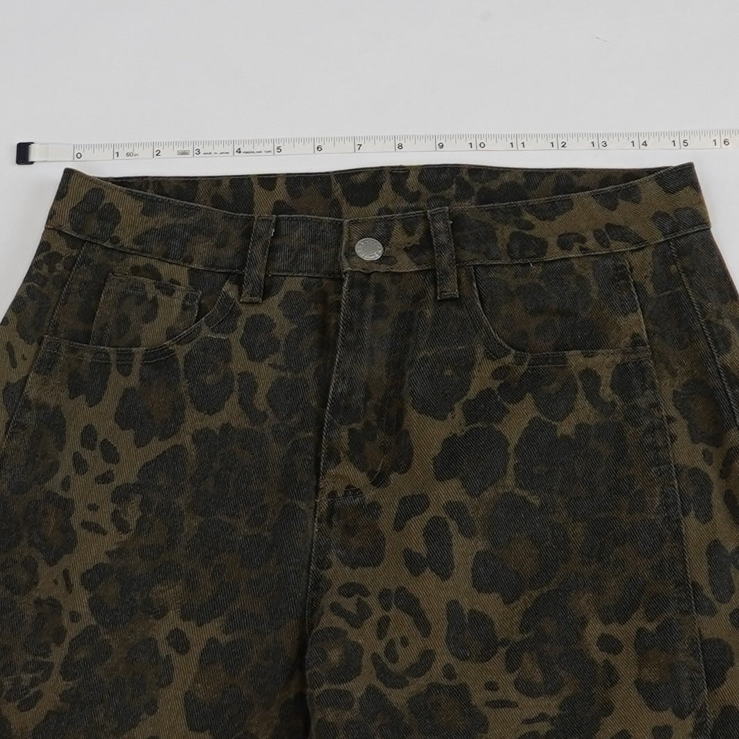 Leopard Print Barrel Leg Jeans Brown Animal Print - M