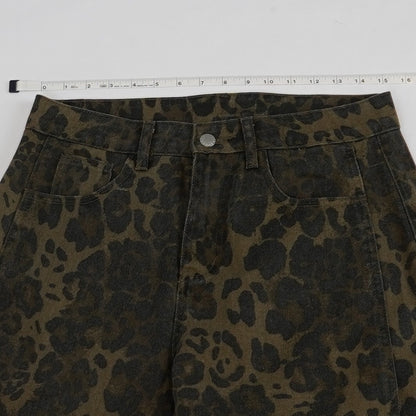 Leopard Print Barrel Leg Jeans Brown Animal Print - M